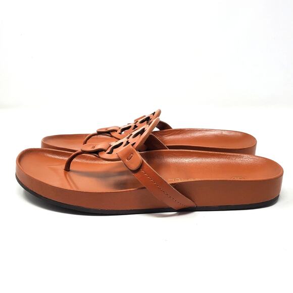 Tory Burch Miller Cloud Thong Sandals Calf Leather Aged Camello Brown Size 9.5 M - Picture 4 of 10